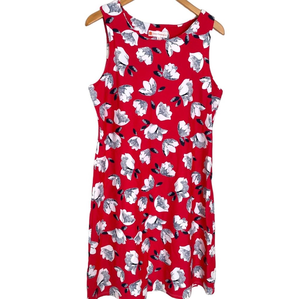 Jude Connally Beth Shift Sun Dress XL Red Floral Sleeveless